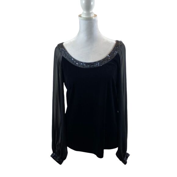 Patra Vintage Black Velvet Blouse with Beaded Neckline Size Medium - Picture 4 of 11